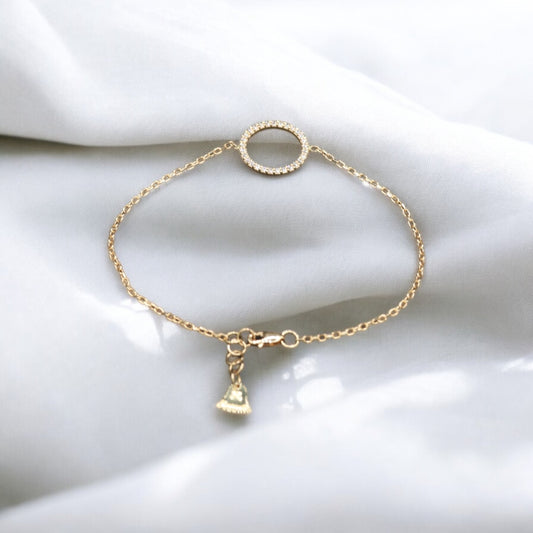 Pulsera de Oro de 18K con Círculo y Detalles Brillantes