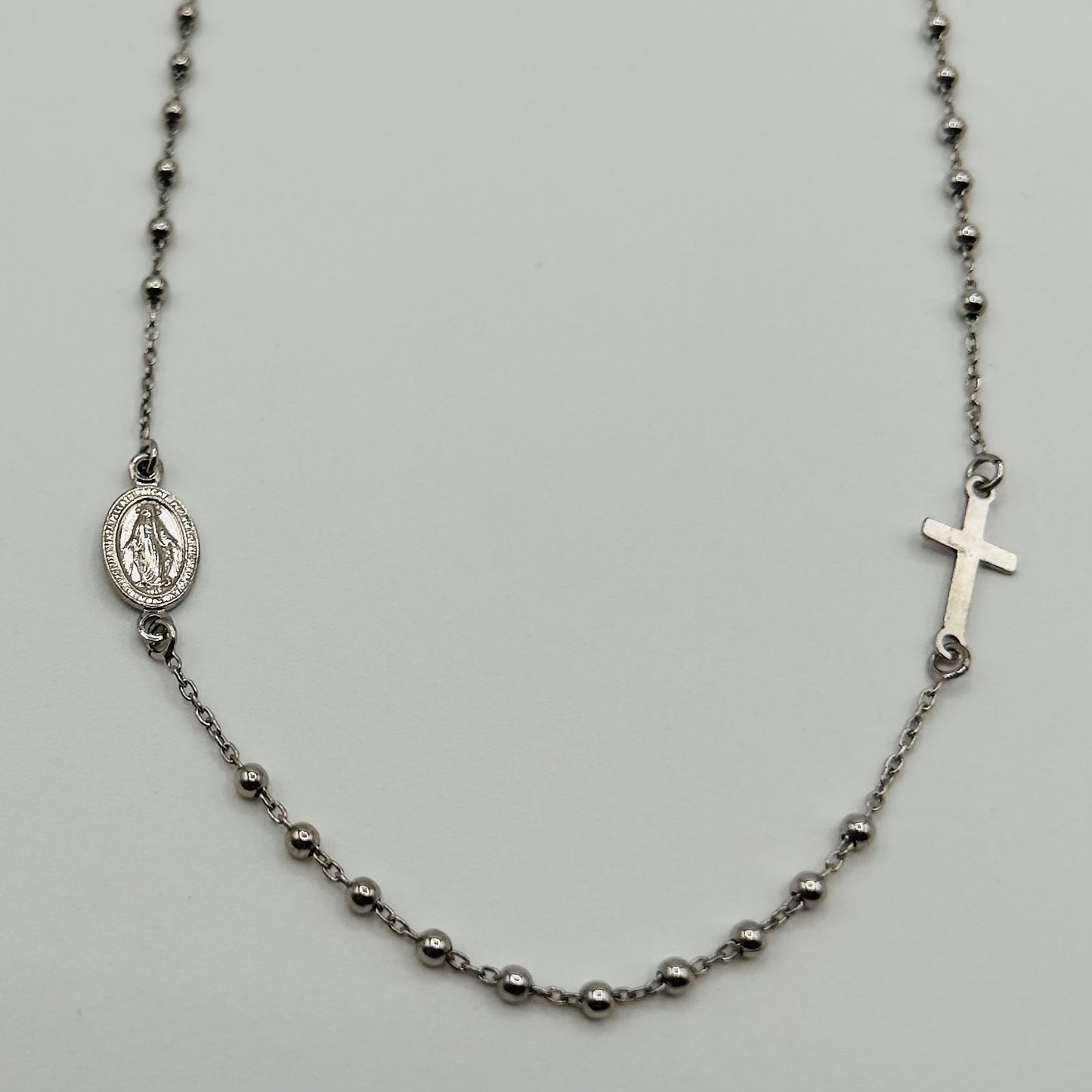 Collana Rosario in Argento 925 con Croce e Medaglietta Miracolosa